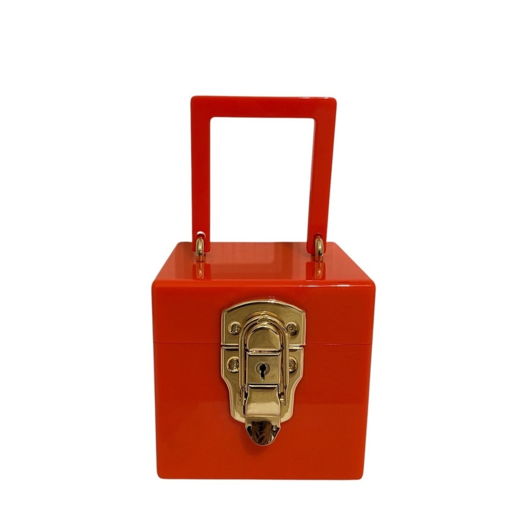 Amy Sheehan Acrylic Cube Box Trunk Handbag Orange Gold Hardware Women’s Small - Picture 3 of 12